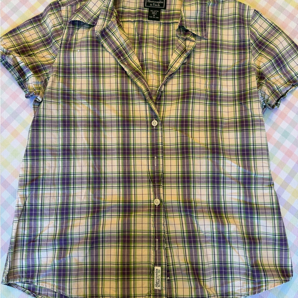Abercrombie & Fitch Purple and Green Plaid Button Down Shirt